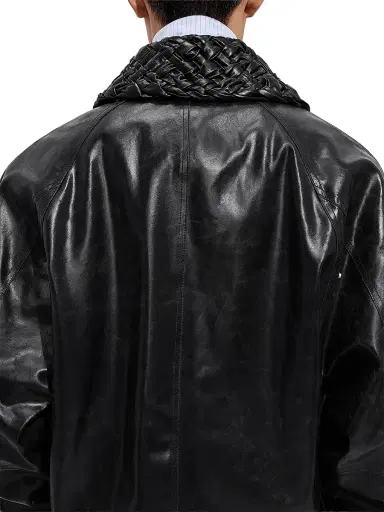 Bottega Veneta Men's Crackled Intrecciato Collar Leather Jacket | Thumbnail 4 Bottega Veneta Men's Crackled Intrecciato Collar Leather Jacket | Thumbnail 4