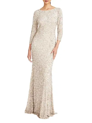 Theia Women's Three-Quarter Sleeve Sequin Sheath Gown - Champagne | Thumbnail 3 Theia Women's Three-Quarter Sleeve Sequin Sheath Gown - Champagne | Thumbnail 3