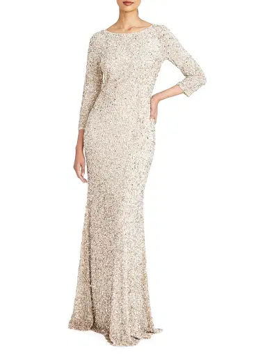 Theia Women's Three-Quarter Sleeve Sequin Sheath Gown - Champagne | Thumbnail 4 Theia Women's Three-Quarter Sleeve Sequin Sheath Gown - Champagne | Thumbnail 4
