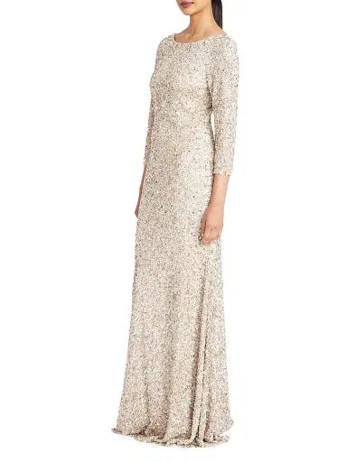 Theia Women's Three-Quarter Sleeve Sequin Sheath Gown - Champagne | Thumbnail 5 Theia Women's Three-Quarter Sleeve Sequin Sheath Gown - Champagne | Thumbnail 5