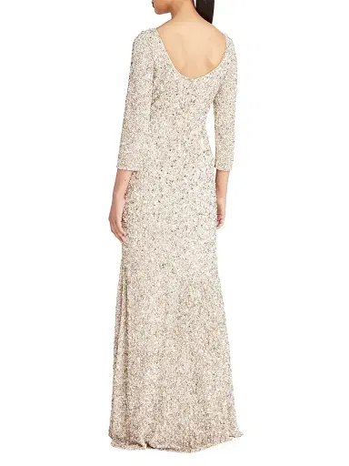 Theia Women's Three-Quarter Sleeve Sequin Sheath Gown - Champagne | Thumbnail 6 Theia Women's Three-Quarter Sleeve Sequin Sheath Gown - Champagne | Thumbnail 6