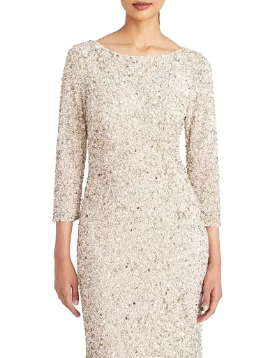 Theia Women's Three-Quarter Sleeve Sequin Sheath Gown - Champagne | Thumbnail 7 Theia Women's Three-Quarter Sleeve Sequin Sheath Gown - Champagne | Thumbnail 7