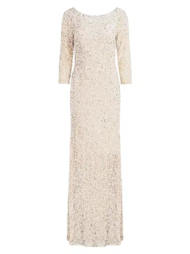 Theia Women's Three-Quarter Sleeve Sequin Sheath Gown - Champagne | Thumbnail 1 Theia Women's Three-Quarter Sleeve Sequin Sheath Gown - Champagne | Thumbnail 1
