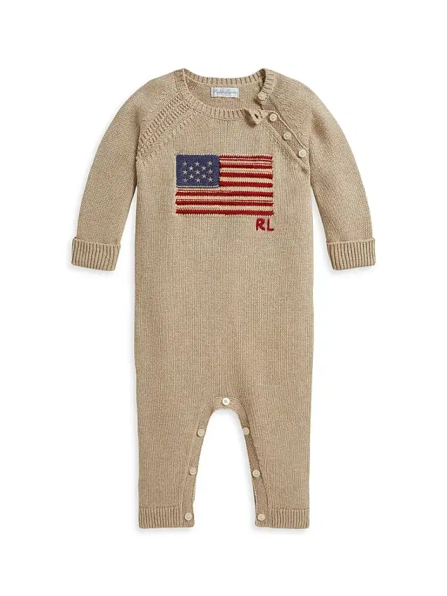 Polo Ralph Lauren Baby's American Flag Knit Coveralls - Oatmeal Multi 9 Months