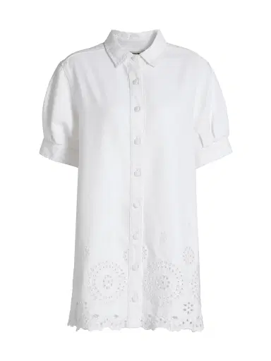 Frame Women's The Eyelet Play Cotton-Blend Mini Shirtdress - White - Size XL | Thumbnail 1 Frame Women's The Eyelet Play Cotton-Blend Mini Shirtdress - White - Size XL | Thumbnail 1