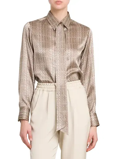 Kiton Women's Printed Silk Tie Shirt - Beige - Size 8 | Thumbnail 2 Kiton Women's Printed Silk Tie Shirt - Beige - Size 8 | Thumbnail 2