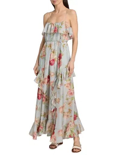 Zimmermann Women's Roselight Silk Frill Maxi Dress - Blue Rose Floral - Size 6 | Thumbnail 3