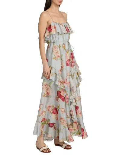 Zimmermann Women's Roselight Silk Frill Maxi Dress - Blue Rose Floral - Size 6 | Thumbnail 4