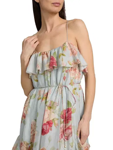 Zimmermann Women's Roselight Silk Frill Maxi Dress - Blue Rose Floral - Size 6 | Thumbnail 6