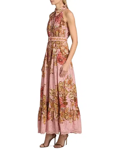Hemant & Nandita Women's Sula Floral Cotton Tie-Waist Maxi Shirtdress - Dusty Pink | Thumbnail 4 Hemant & Nandita Women's Sula Floral Cotton Tie-Waist Maxi Shirtdress - Dusty Pink | Thumbnail 4