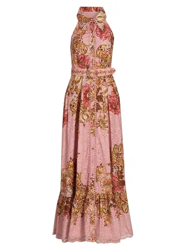 Hemant & Nandita Women's Sula Floral Cotton Tie-Waist Maxi Shirtdress - Dusty Pink | Thumbnail 1 Hemant & Nandita Women's Sula Floral Cotton Tie-Waist Maxi Shirtdress - Dusty Pink | Thumbnail 1