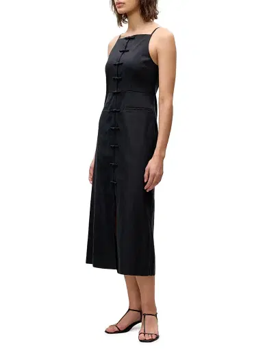 REBECCA TAYLOR Women's Beatrice Stretch Linen-Blend Midi-Dress - Black - Size 12 | Thumbnail 3 REBECCA TAYLOR Women's Beatrice Stretch Linen-Blend Midi-Dress - Black - Size 12 | Thumbnail 3