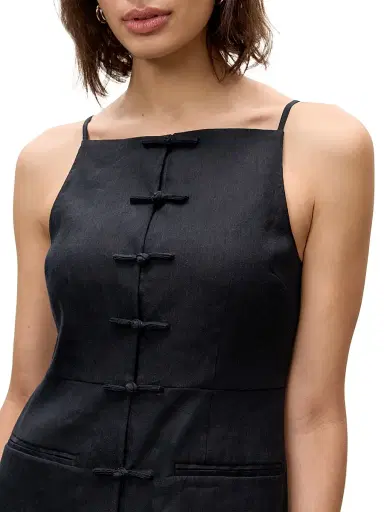 REBECCA TAYLOR Women's Beatrice Stretch Linen-Blend Midi-Dress - Black - Size 12 | Thumbnail 5 REBECCA TAYLOR Women's Beatrice Stretch Linen-Blend Midi-Dress - Black - Size 12 | Thumbnail 5