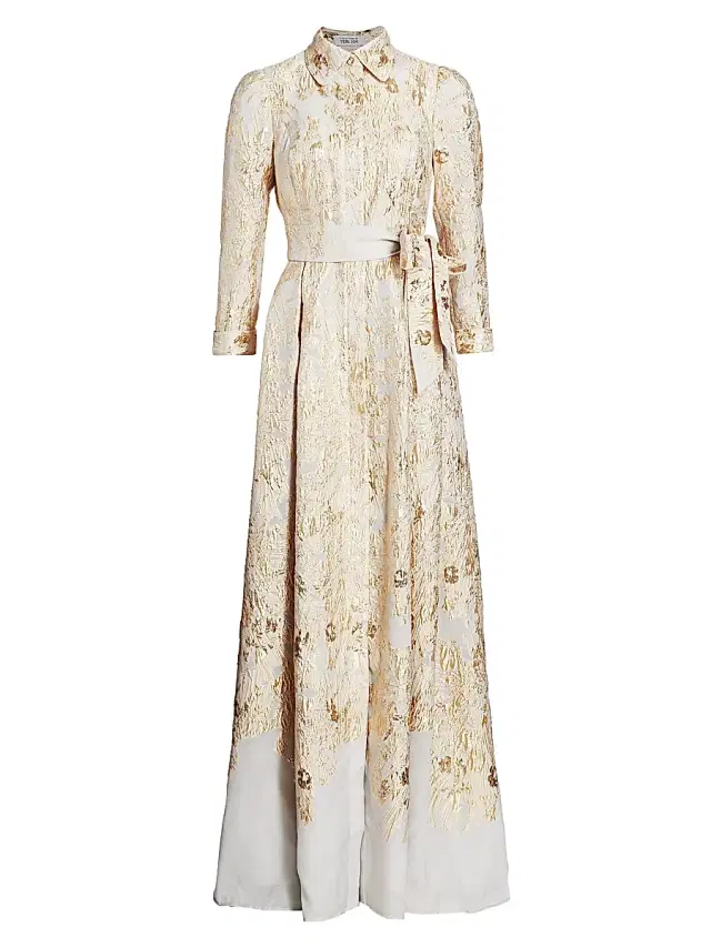 Teri Jon by Rickie Freeman Women's Brocade Shirt Gown - Gold