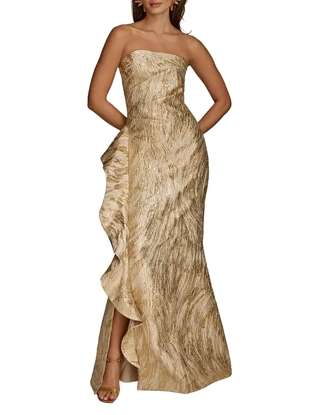 Donna Karan New York Women's Brocade Ruffle Gown - Champagne Multi