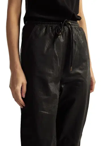 Cynthia Rowley Women's Leather Drawstring Joggers - Black | Thumbnail 4 Cynthia Rowley Women's Leather Drawstring Joggers - Black | Thumbnail 4
