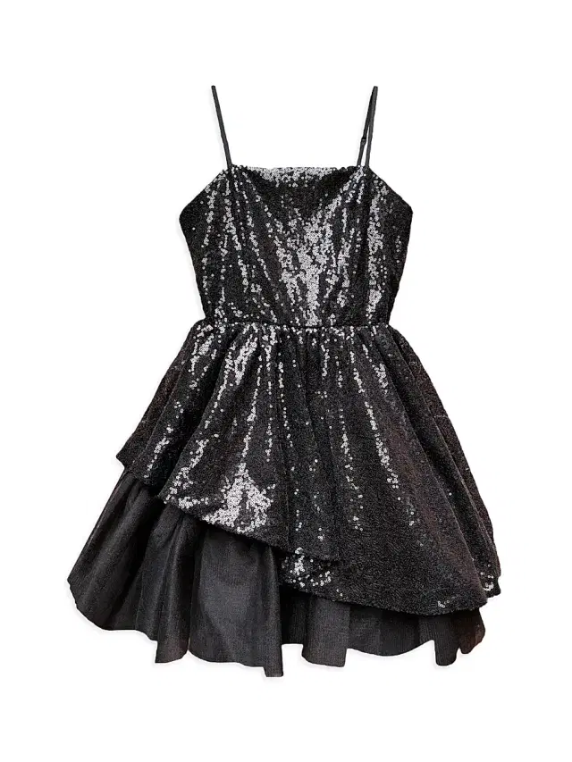 Un Deux Trois Girl's Peek-a-Boo Sequin Party Dress - Black