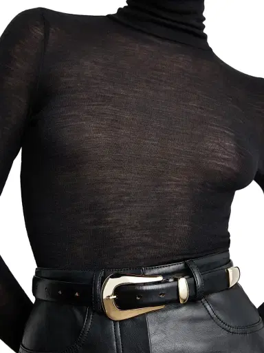 Déhanche Women's Colette Leather Belt - Black Pale Gold | Thumbnail 3