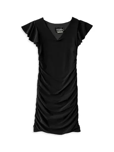 Un Deux Trois Girl's Fitted Ruched Dress - Black | Thumbnail 1 Un Deux Trois Girl's Fitted Ruched Dress - Black | Thumbnail 1