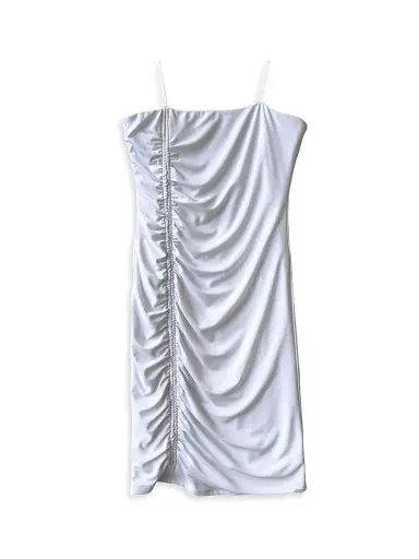 Un Deux Trois Girl's Ruched Dress - White | Thumbnail 1 Un Deux Trois Girl's Ruched Dress - White | Thumbnail 1