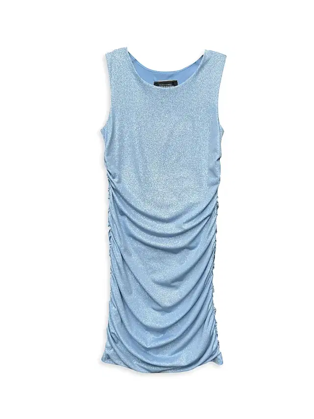 Un Deux Trois Girl's Ruched Knit Minidress - Light Blue