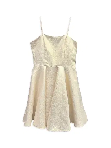 Un Deux Trois Girl's Satin Fit & Flare Dress - Gold | Thumbnail 1 Un Deux Trois Girl's Satin Fit & Flare Dress - Gold | Thumbnail 1