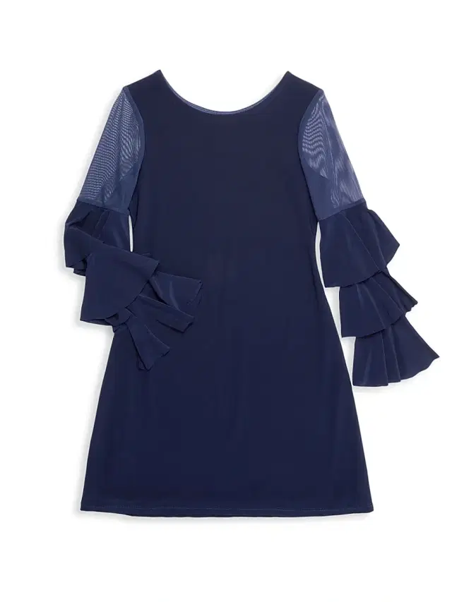 Un Deux Trois Girl's Ruffle Sleeve Shift Dress - Navy