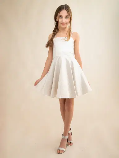 Un Deux Trois Girl's Satin Fit & Flare Dress | Thumbnail 2 Un Deux Trois Girl's Satin Fit & Flare Dress | Thumbnail 2