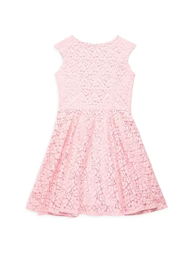 Un Deux Trois Girl's Lace Cap Sleeve Dress - Pink