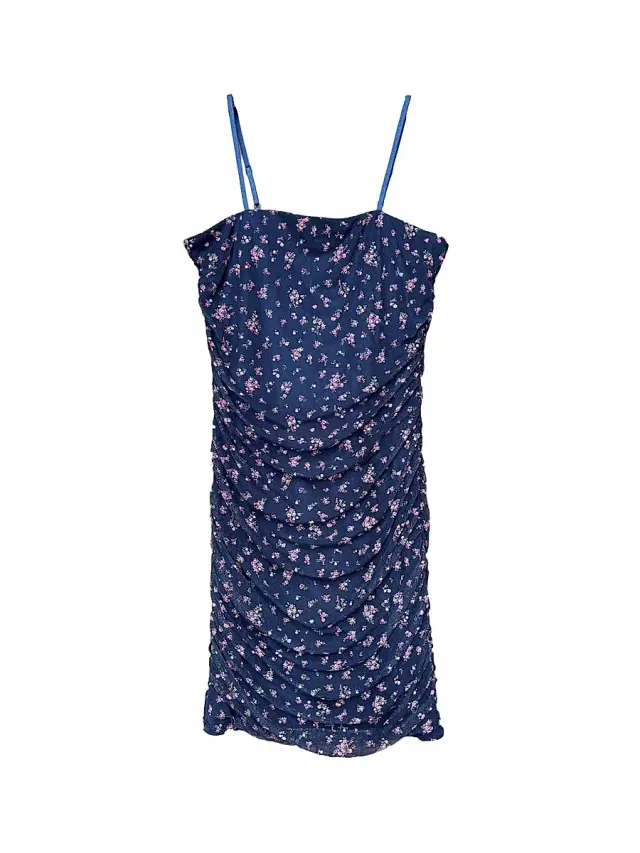 Un Deux Trois Girl's Floral Mesh Ruched Dress - Navy Floral