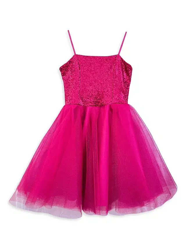 Un Deux Trois Girl's Sequin Fit-And-Flare Tulle Dress - Pink