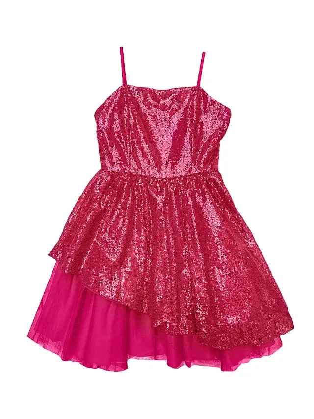 Un Deux Trois Girl's Peek-A-Boo Sequin Dress - Fuchsia