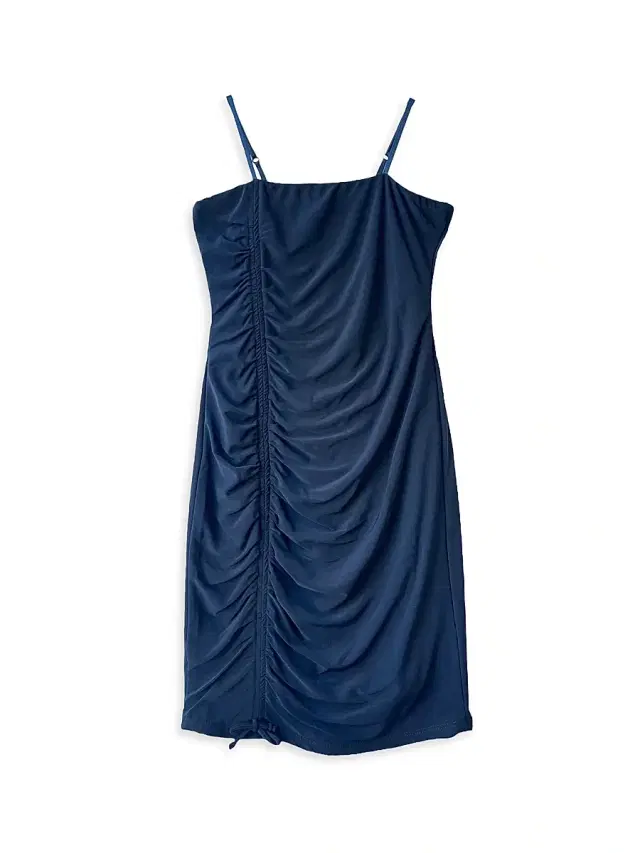 Un Deux Trois Girl's Ruched Dress - Navy