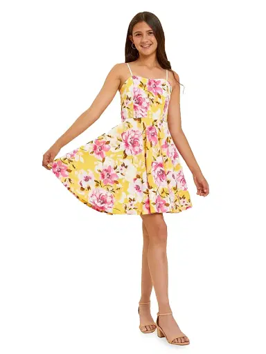 Un Deux Trois Girl's Fit-And-Flare Stretch-Knit Dress - Yellow - Size 16 | Thumbnail 3
