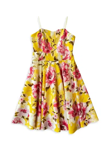 Un Deux Trois Girl's Fit-And-Flare Stretch-Knit Dress - Yellow - Size 16 | Thumbnail 1
