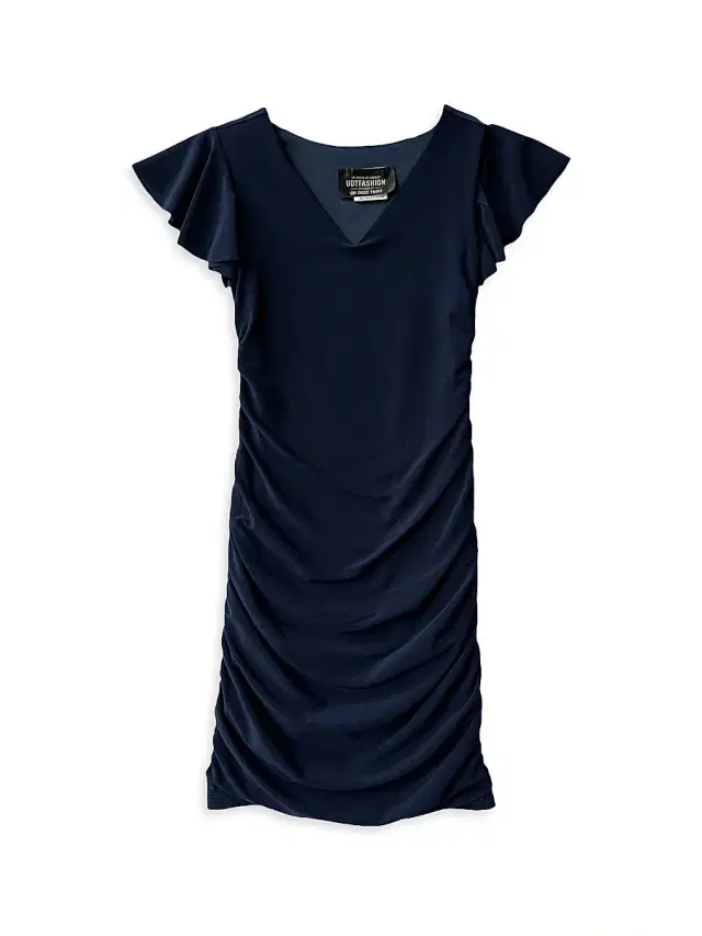 Un Deux Trois Girl's Fitted Ruched Dress - Navy