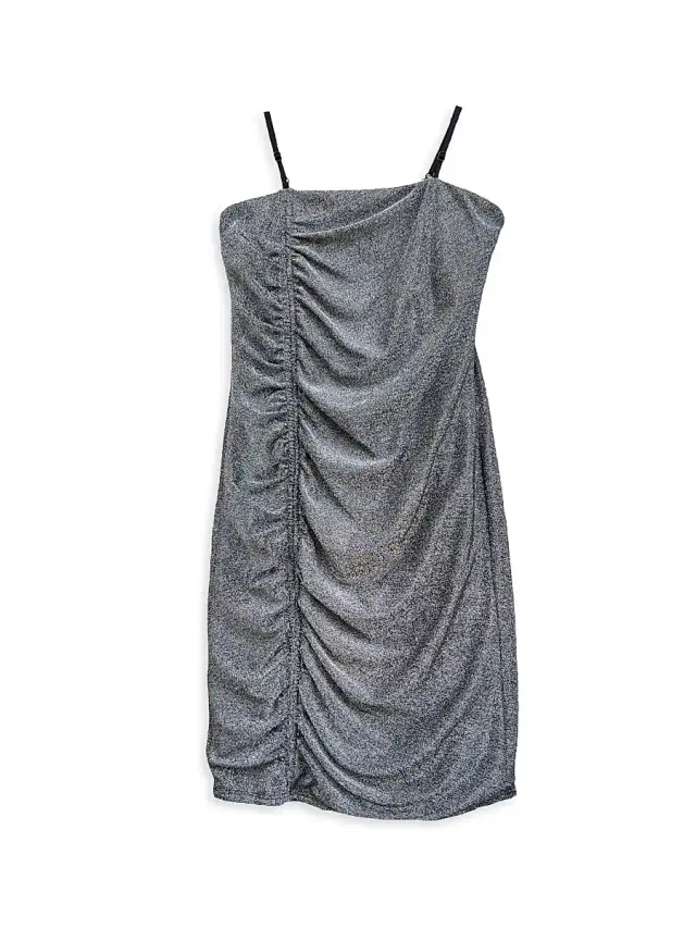 Un Deux Trois Girl's Ruched Dress - Black Glitter