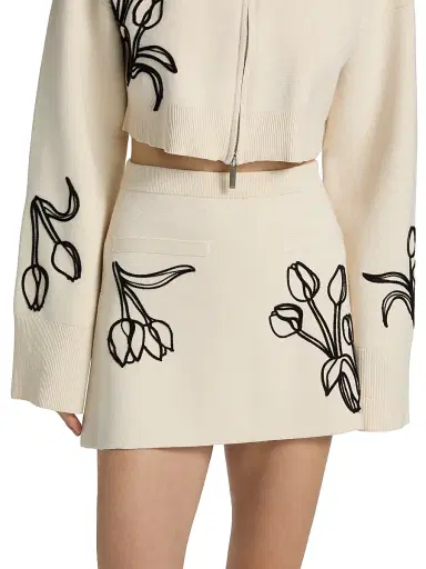 Amur Women's Roe Embroidered Knit Miniskirt - Pebble | Thumbnail 3