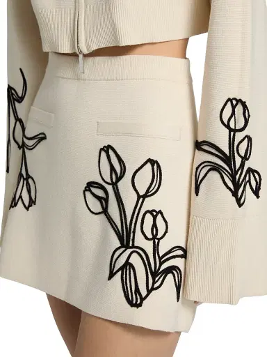 Amur Women's Roe Embroidered Knit Miniskirt - Pebble | Thumbnail 6
