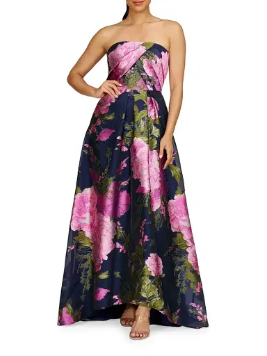 Kay Unger Women's Holly Floral Jacquard Gown - Azalea Pink - Size 4 | Thumbnail 2 Kay Unger Women's Holly Floral Jacquard Gown - Azalea Pink - Size 4 | Thumbnail 2