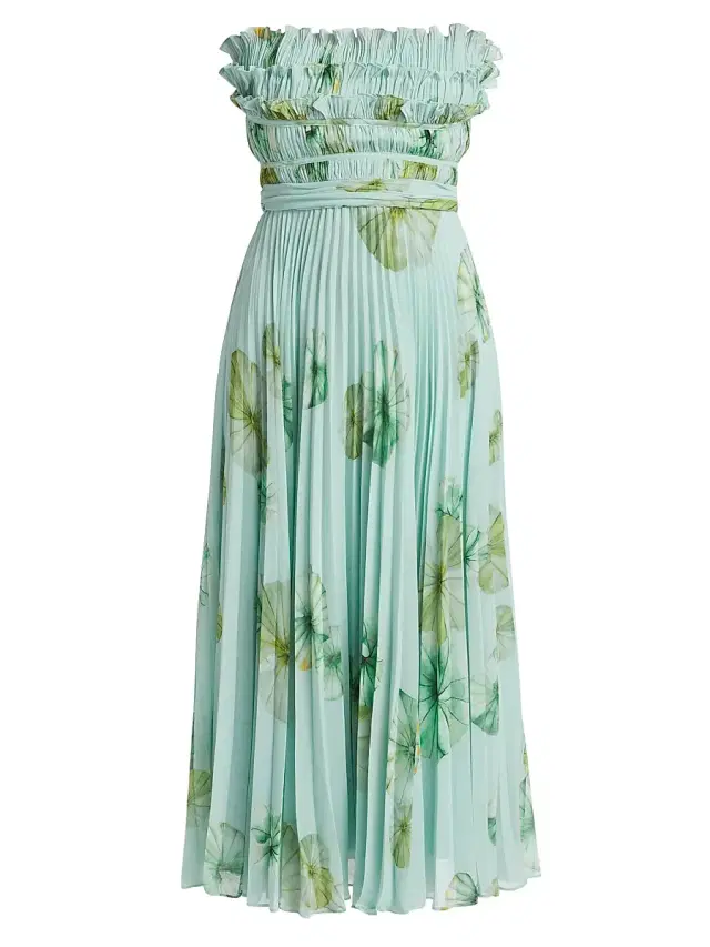AMUR Women's Cathy Floral Plissé Strapless Midi-Dress - Lilypad Pond