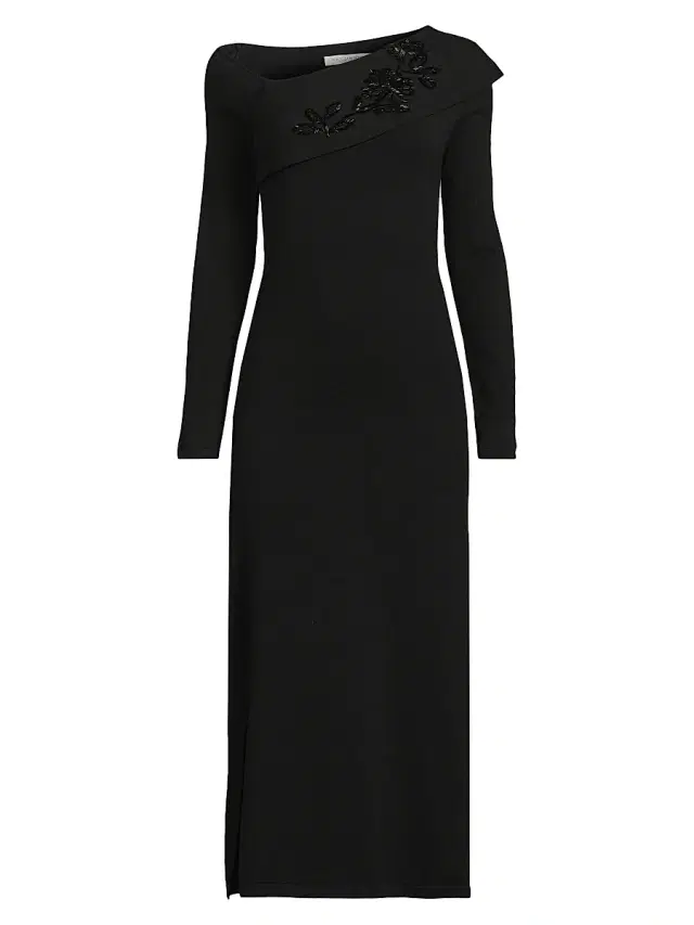 Kay Unger Women's Asymmetric Beaded Midi-Dress - Black