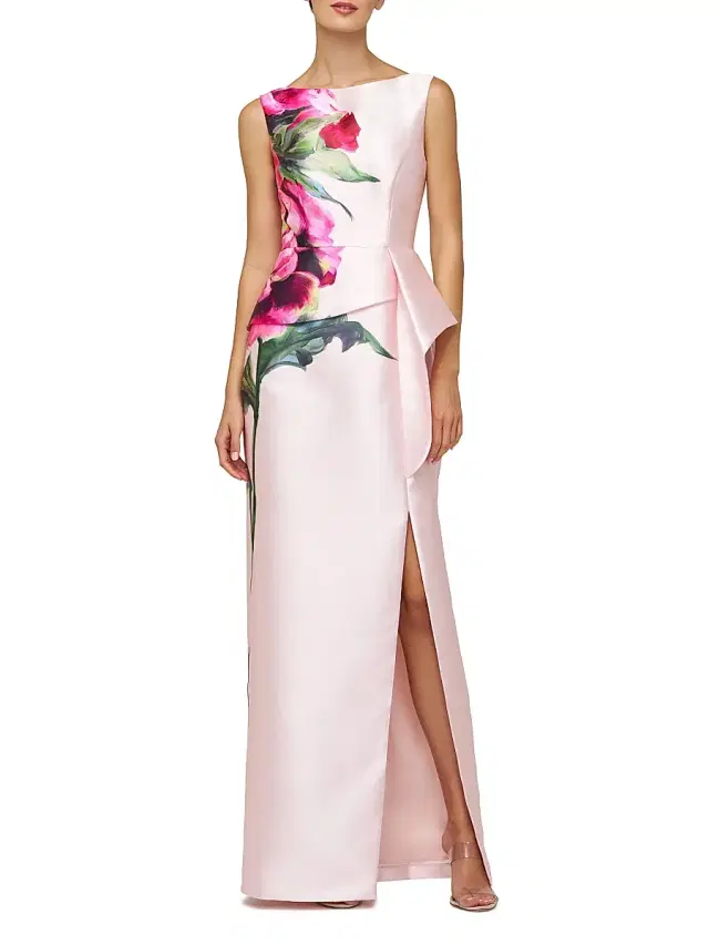 Kay Unger Women's Luciana Satin Floral Column Gown - Blush