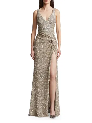 BCBGMAXAZRIA Women's Goldie Embellished Sleeveless Gown - Light Gold - Size 10 | Thumbnail 2