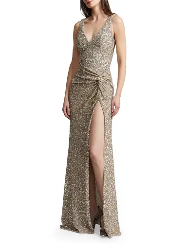 BCBGMAXAZRIA Women's Goldie Embellished Sleeveless Gown - Light Gold - Size 10 | Thumbnail 3