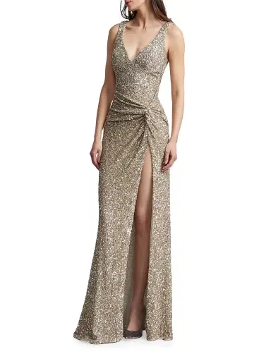 BCBGMAXAZRIA Women's Goldie Embellished Sleeveless Gown - Light Gold - Size 10 | Thumbnail 4