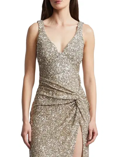 BCBGMAXAZRIA Women's Goldie Embellished Sleeveless Gown - Light Gold - Size 10 | Thumbnail 6