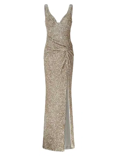 BCBGMAXAZRIA Women's Goldie Embellished Sleeveless Gown - Light Gold - Size 10 | Thumbnail 1
