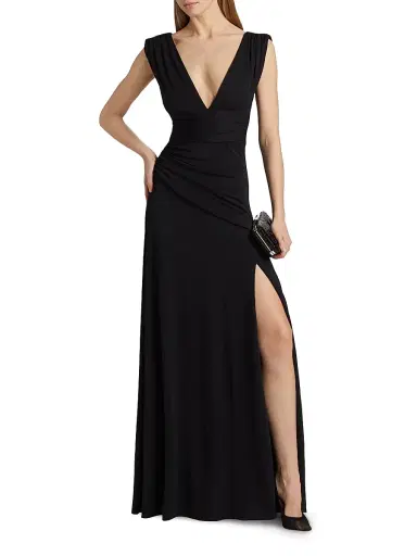 Halston Women's Alessia Matte Jersey Gown - Black | Thumbnail 2