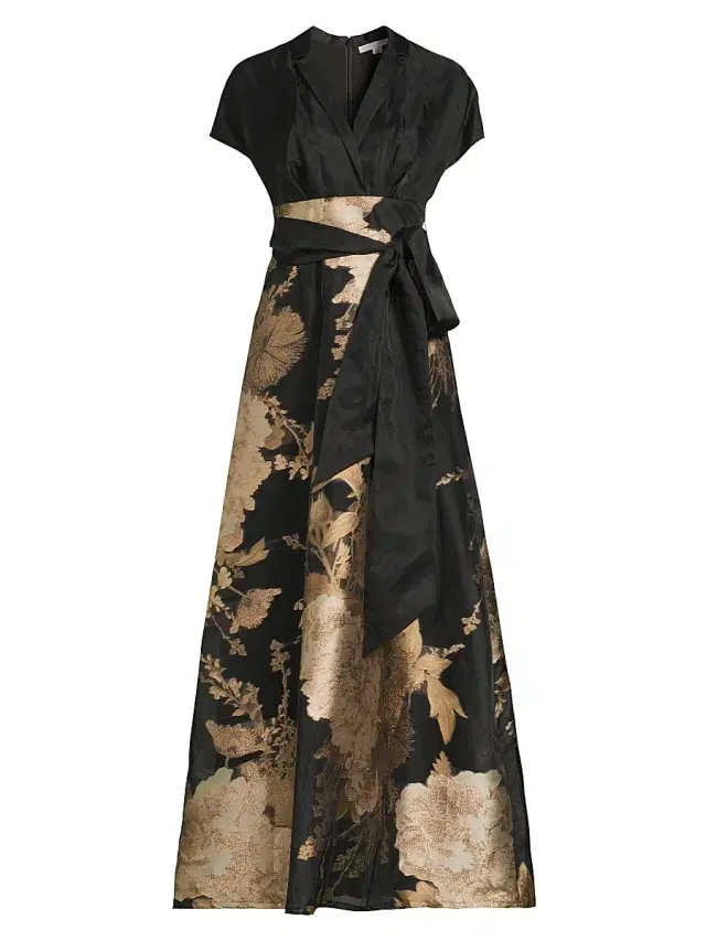 Kay Unger Women's Samira Metallic Floral Gown - Black Gold